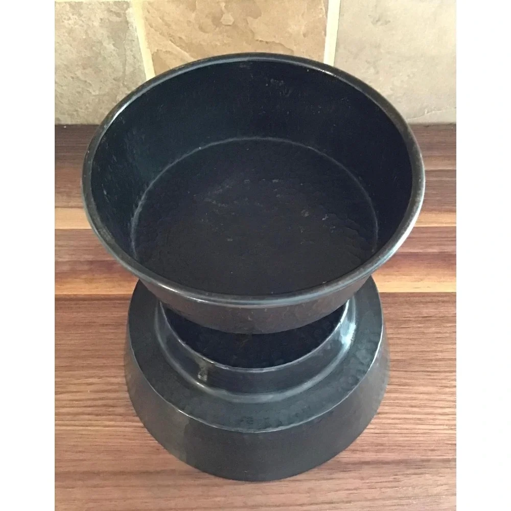 Pottery Barn Pounded Bronze Pillar Candle Holder Hammered Metal Pedestal Black